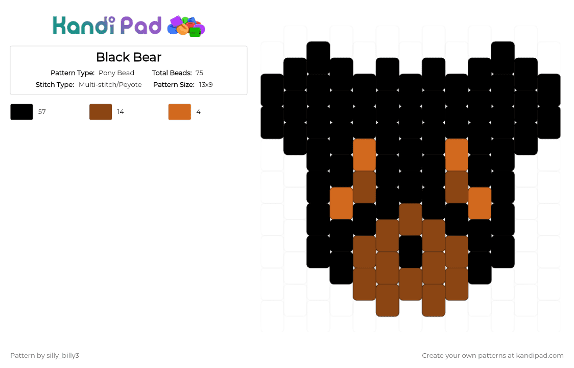 Black Bear - Pony Bead Pattern by silly_billy3 on Kandi Pad - bear, black, black bear, charm, cute, keychain, red