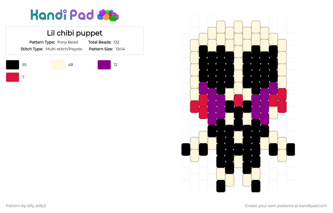 Lil puppet - Pony Bead Pattern by silly_billy3 on Kandi Pad - white,pink,red,fnaf,five nights at freddys,puppet,fnaf 2,cute,spooky,charm,video game