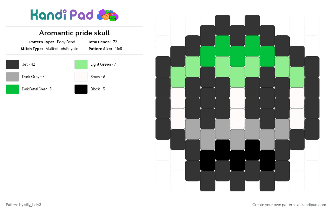 Aromantic pride skull - Pony Bead Pattern by silly_billy3 on Kandi Pad - aromantic, beige, black, charm, lgbtq, pride, skull, teal