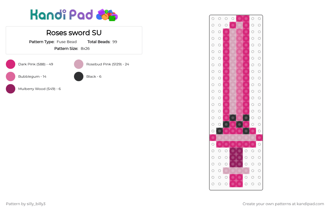 Roses sword SU - Fuse Bead Pattern by silly_billy3 on Kandi Pad - pink,su,steven universe,sword,charm,rose,rose quartz,gem,cartoon