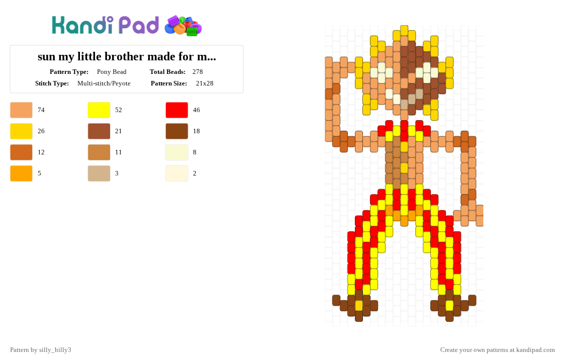 sun my little brother made for me to make - Pony Bead Pattern by silly_billy3 on Kandi Pad - red,yellow,orange,cotdbronze,fnaf,secerity breach,jester