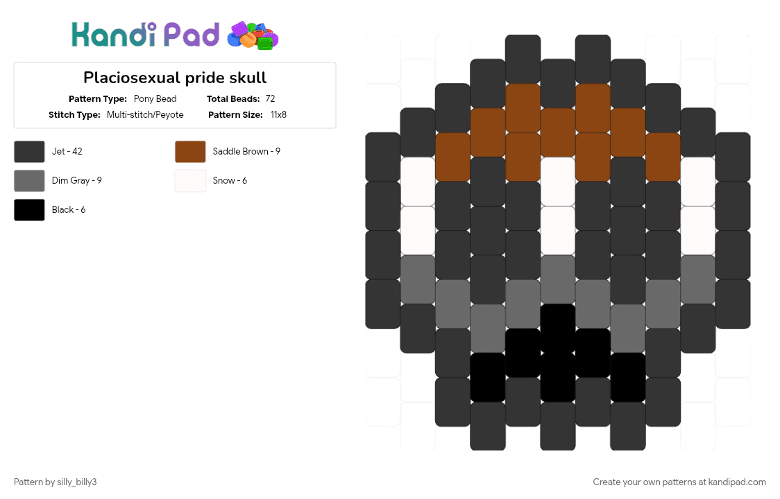 Placiosexual pride skull - Pony Bead Pattern by silly_billy3 on Kandi Pad - black, charm, gray, lgbtq, placiosexual, pride, red, skull