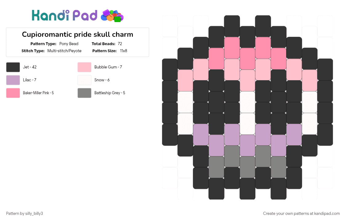 Cupioromantic pride skull charm - Pony Bead Pattern by silly_billy3 on Kandi Pad - 
