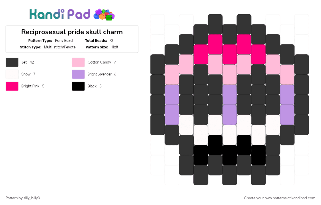 Reciprosexual pride skull charm - Pony Bead Pattern by silly_billy3 on Kandi Pad - 