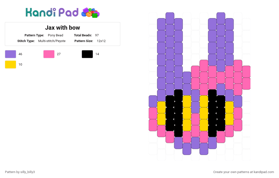 Jax with bow - Pony Bead Pattern by silly_billy3 on Kandi Pad - purple,pink,jax,tadc,bow,cute,charm,the amazing digital circus,keychain,bunny