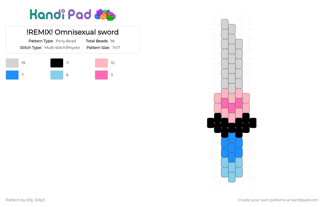 !REMIX! Omnisexual sword - Pony Bead Pattern by silly_billy3 on Kandi Pad - light blue, pink