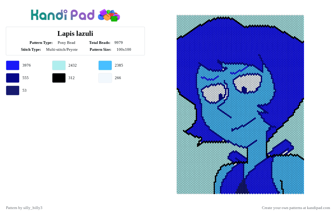 Lapis lazuli - Pony Bead Pattern by silly_billy3 on Kandi Pad - steven universe,lapis lazuli,gem,panel