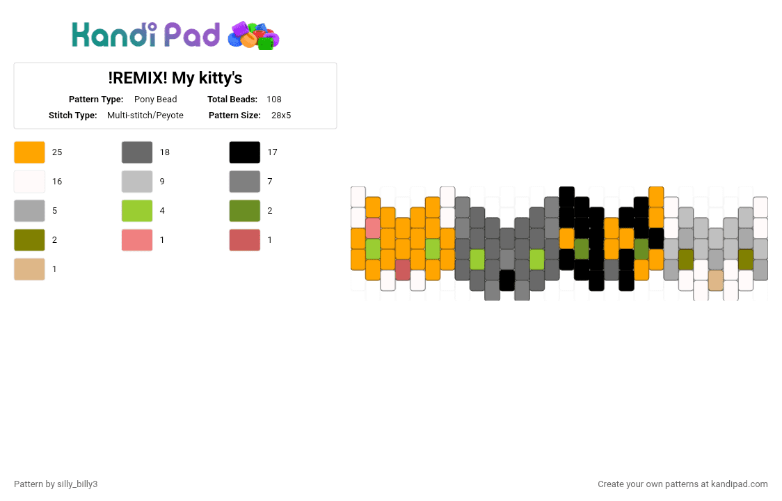!REMIX! My kitty\'s - Pony Bead Pattern by silly_billy3 on Kandi Pad - animal, beige, cat, charm, cuff, cute, gray, keychain, orange