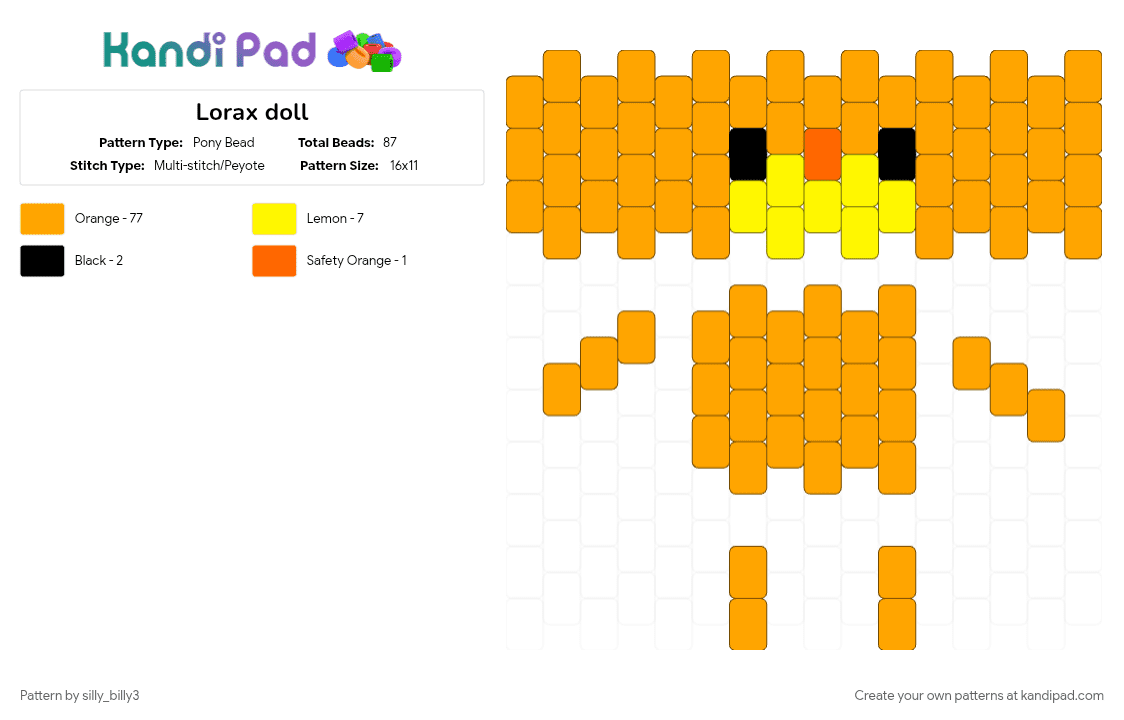 Lorax doll - Pony Bead Pattern by silly_billy3 on Kandi Pad - 