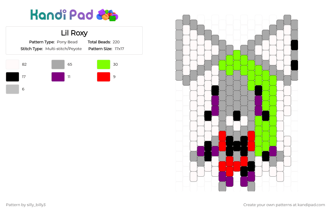 Lil Roxy - Pony Bead Pattern by silly_billy3 on Kandi Pad - beige, chibi, five nights at freddys, fnaf, green, roxy, sb, security breach, wolf