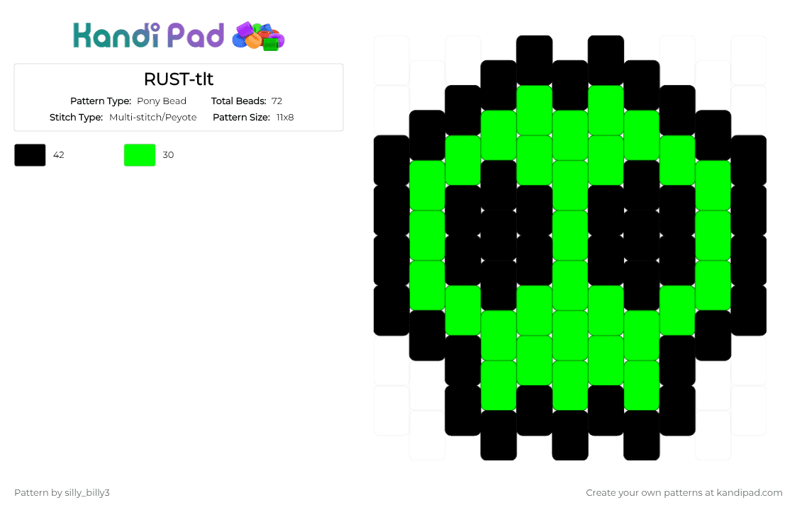 RUST-tlt - Pony Bead Pattern by silly_billy3 on Kandi Pad - black, charm, green, rust, rust tlt, skull, the living tombstone, the living tombstone rust, tlt
