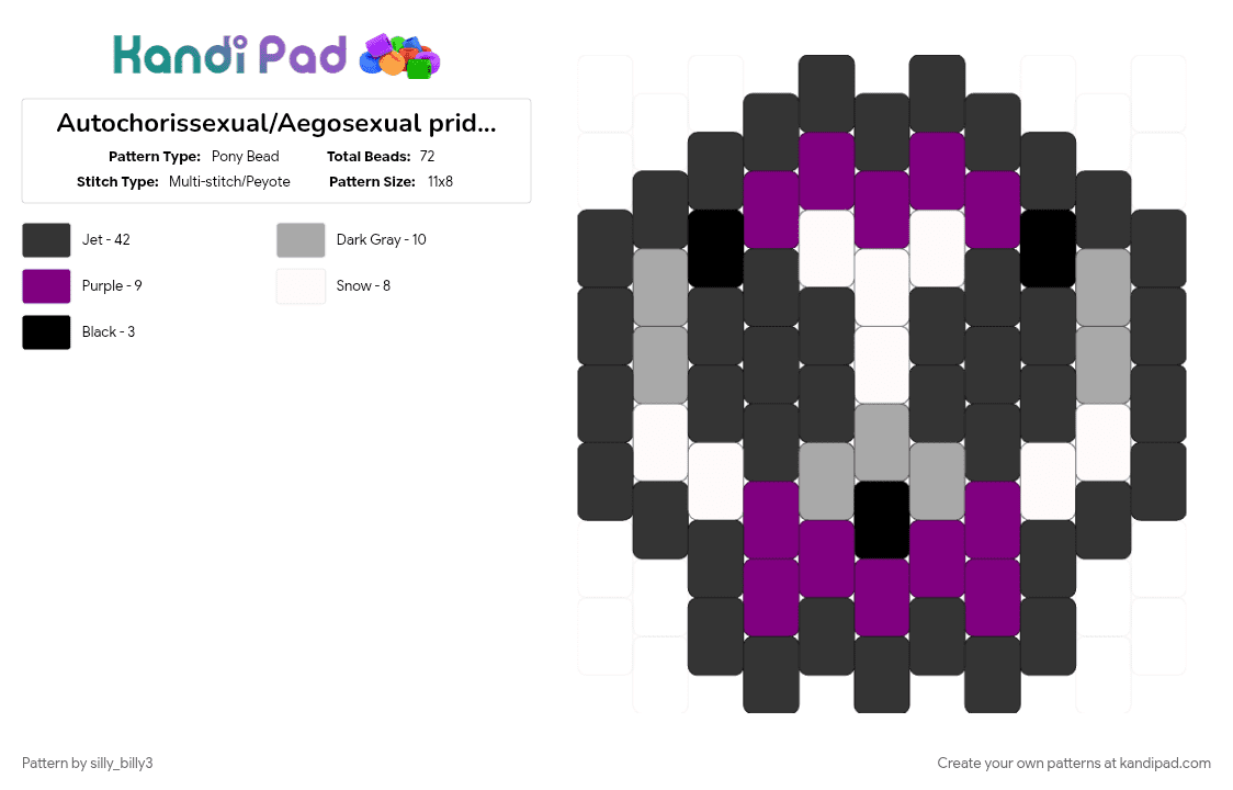Aegosexual pride skull charm - Pony Bead Pattern by silly_billy3 on Kandi Pad - aegosexual, autochorissexual, charm, lgbtq, pride, skull