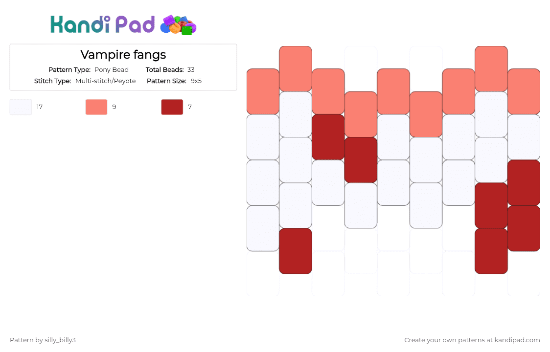 Vampire fangs - Pony Bead Pattern by silly_billy3 on Kandi Pad - blood, charm, emo, goth, orange, otherkin, red, teeth, vampire