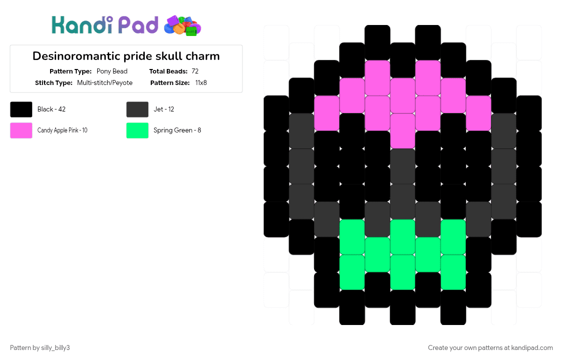 Desinoromantic pride skull charm - Pony Bead Pattern by silly_billy3 on Kandi Pad - 