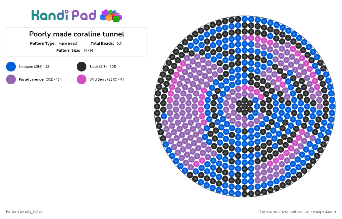 Poorly made coraline tunnel - Fuse Bead Pattern by silly_billy3 on Kandi Pad - animation, blue, charm, colorful, coraline, cotdvectorgraphics, keychain, movie, perler bead, pink