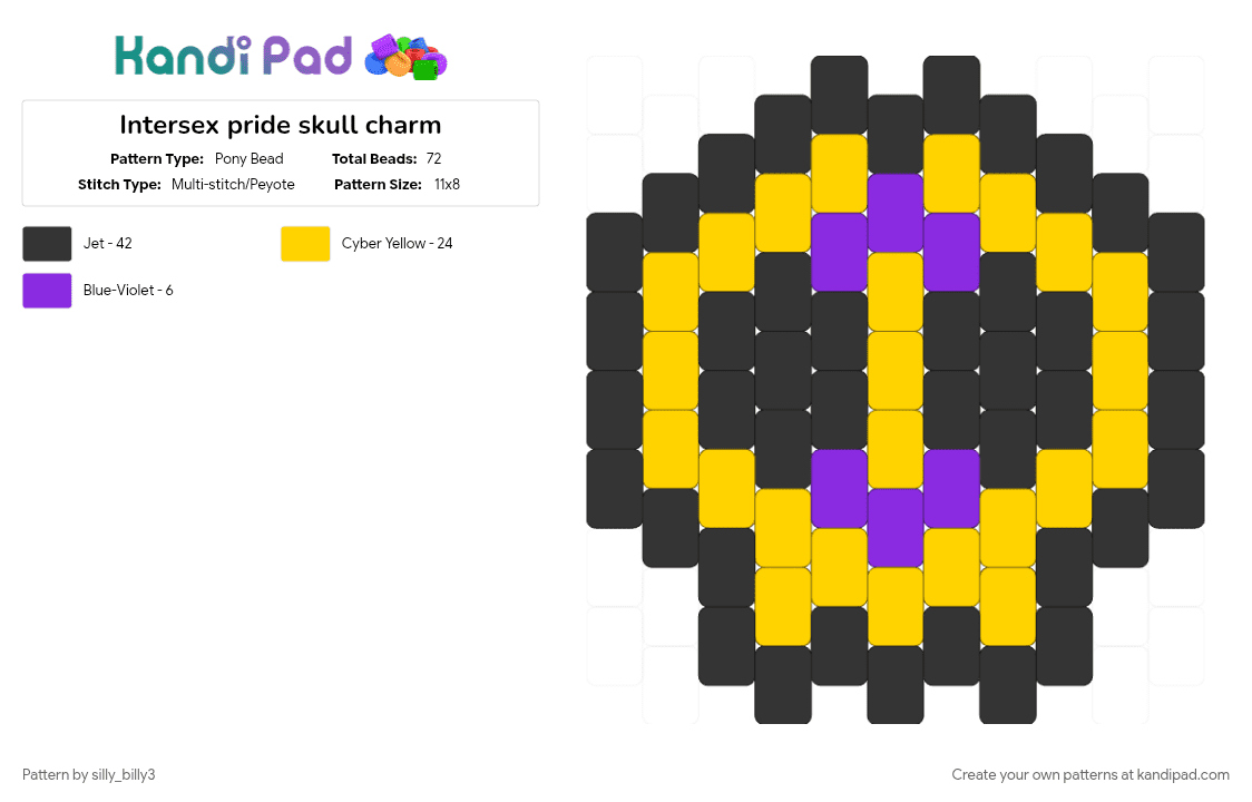 Intersex pride skull charm - Pony Bead Pattern by silly_billy3 on Kandi Pad - charm, intersex, lgbtq, pride, skull, yellow