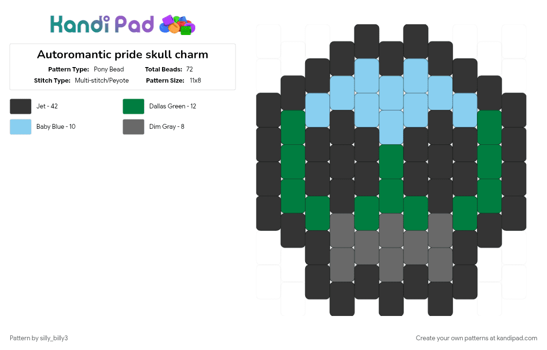 Autoromantic pride skull charm - Pony Bead Pattern by silly_billy3 on Kandi Pad - 