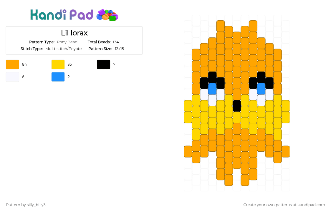 Lil lorax - Pony Bead Pattern by silly_billy3 on Kandi Pad - orange,cotdfables,lorax,book,charm,cute,childrens book