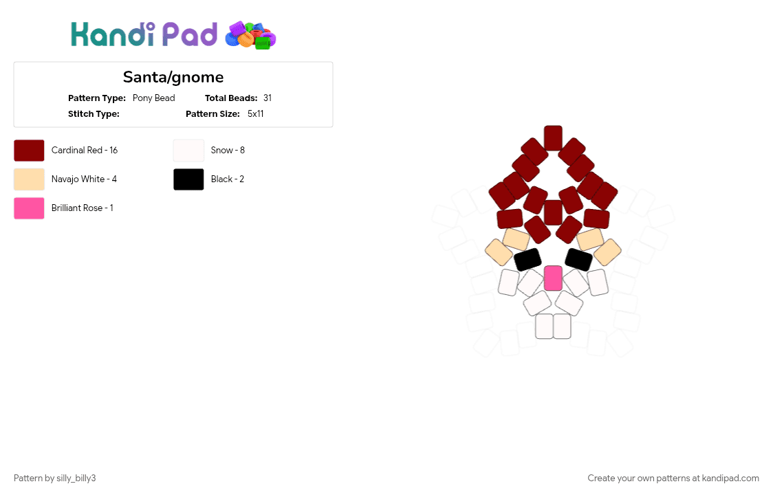 Santa/gnome - Pony Bead Pattern by silly_billy3 on Kandi Pad - charm, christmas, gnome, red, santa, star