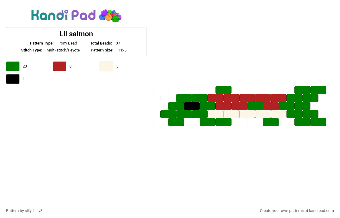 Lil salmon/Bartholomew Sprinkles the third - Pony Bead Pattern by silly_billy3 on Kandi Pad - charm, cute, fish, green, red, salmon, small
