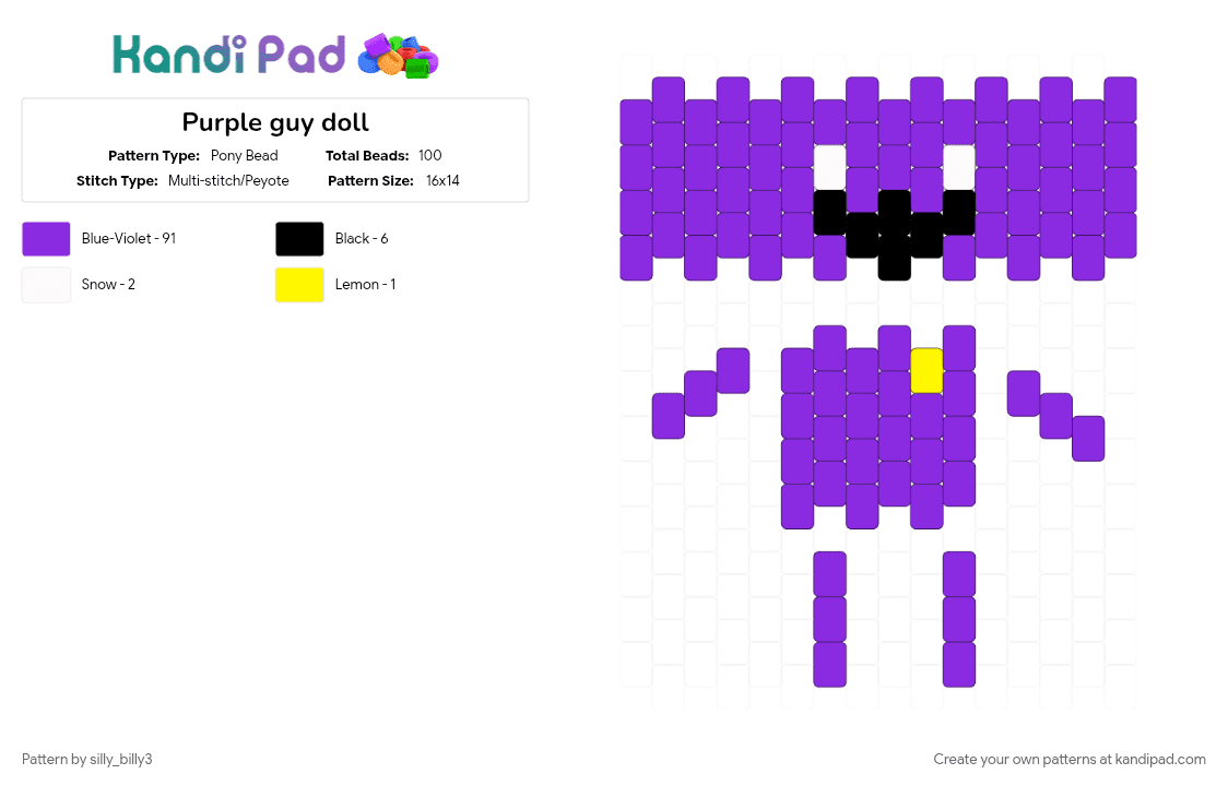 Purple guy doll - Pony Bead Pattern by silly_billy3 on Kandi Pad - character, doll, five nights at freddys, fnaf, horror, purple, purple guy, purples, video game