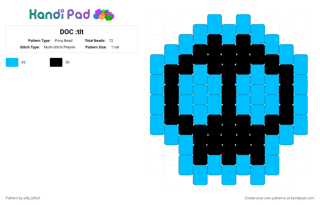 DOC -tlt - Pony Bead Pattern by silly_billy3 on Kandi Pad - black, charm, cute, doc, doc tlt, keychain, light blue, spooky, the living tombstone, tlt