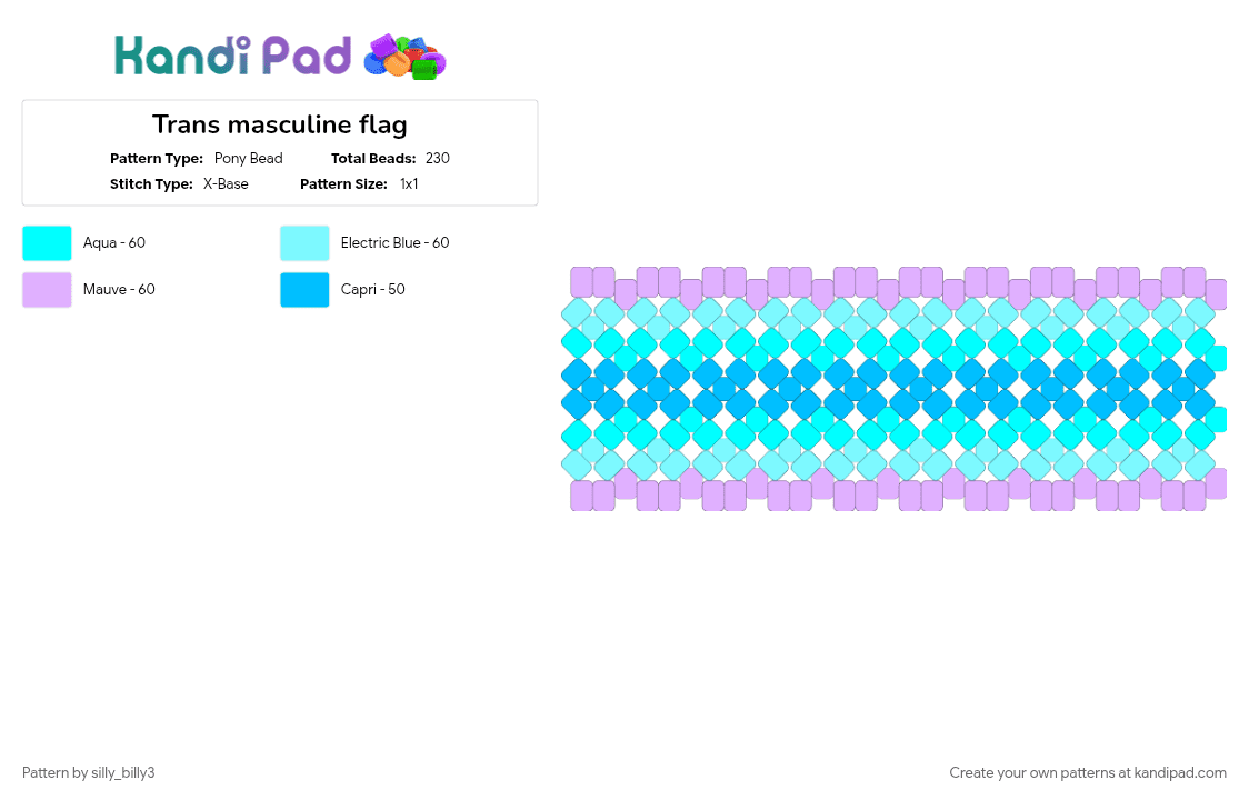 Trans masculine flag - Pony Bead Pattern by silly_billy3 on Kandi Pad - cuff, light blue, pink, pride, pride flag, trans, transgender, x base