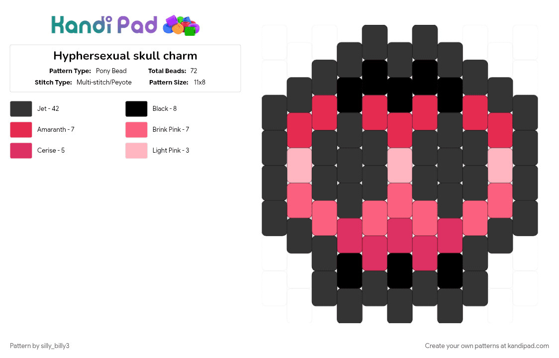 Hyphersexual skull charm - Pony Bead Pattern by silly_billy3 on Kandi Pad - black, charm, flag, hyphersexual, red, skull