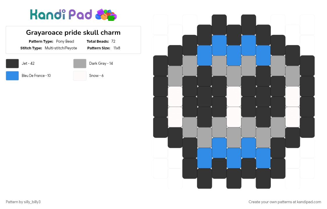 Grayaroace pride skull charm - Pony Bead Pattern by silly_billy3 on Kandi Pad - beige, black, charm, grayaroace, lgbtq, light blue, pride, skull