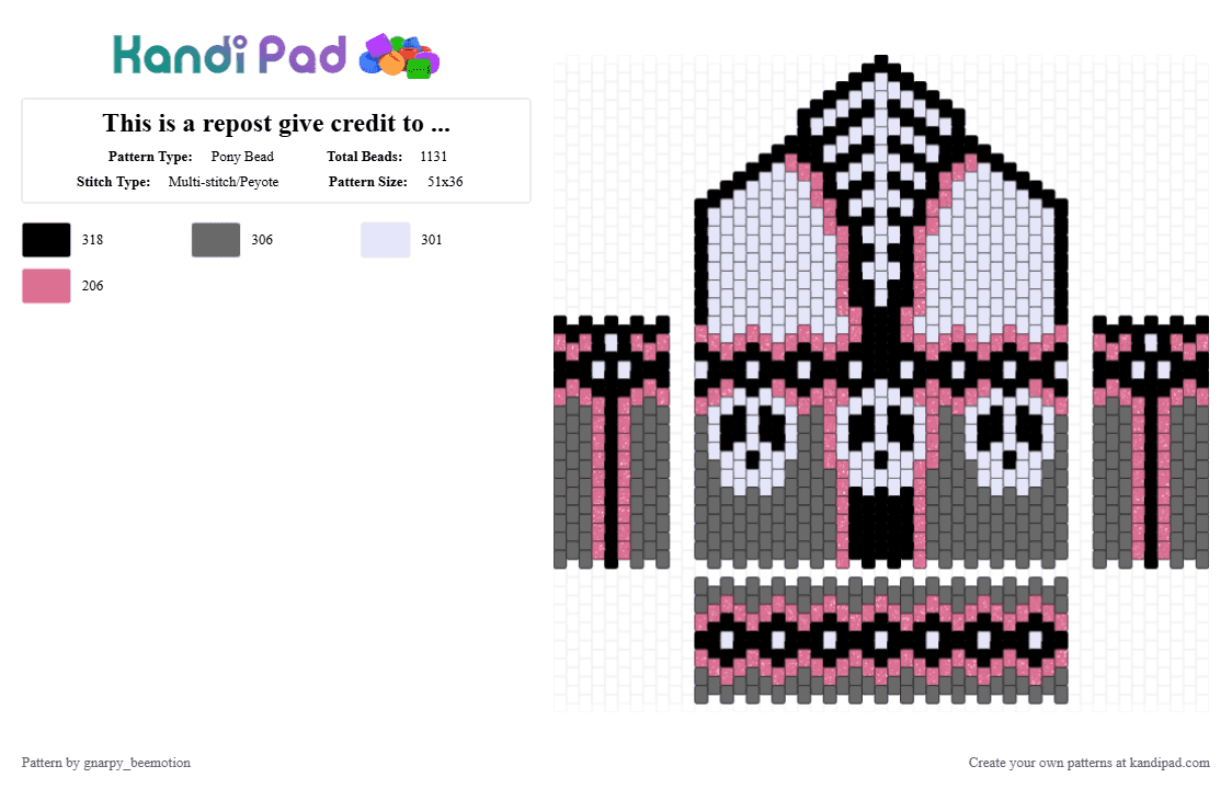 This is a repost give credit to lemonroil - Pony Bead Pattern by gnarpy_beemotion on Kandi Pad - gray, pink