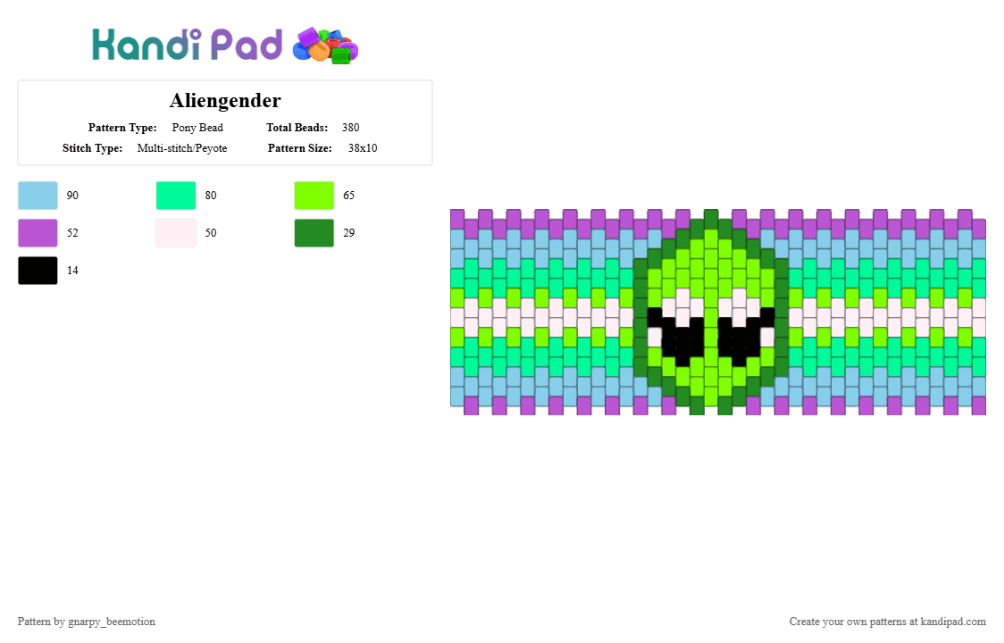 Aliengender - Pony Bead Pattern by gnarpy_beemotion on Kandi Pad - green,light blue,teal