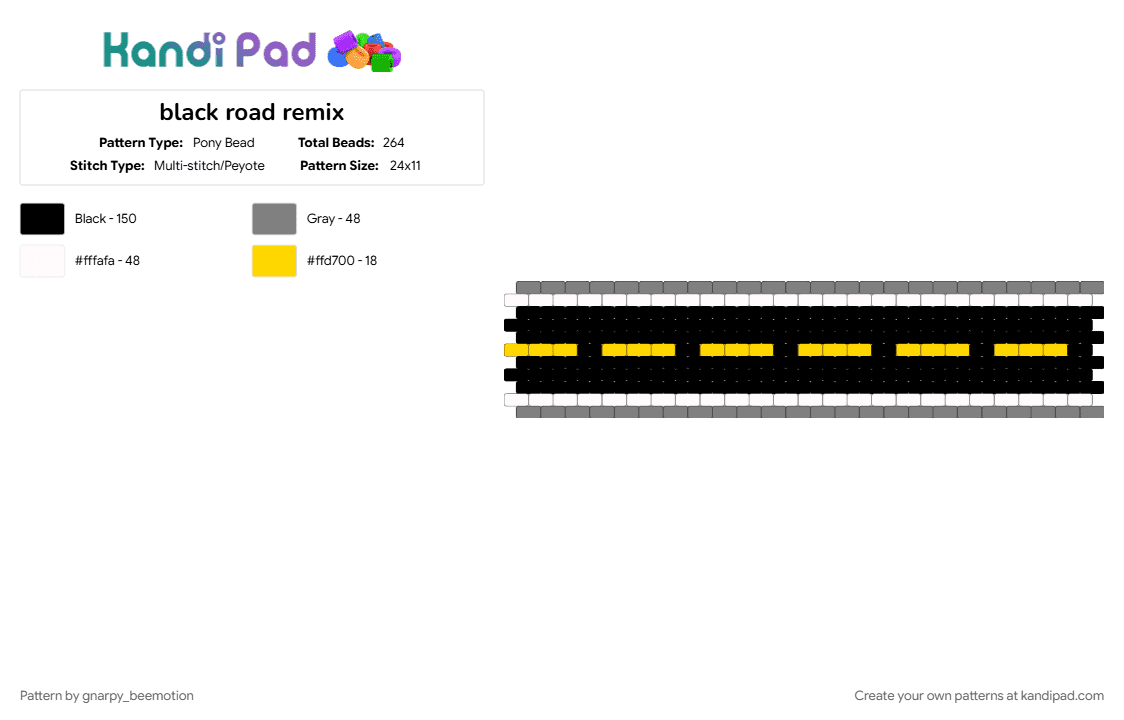black road remix - Pony Bead Pattern by gnarpy_beemotion on Kandi Pad - black, gray, yellow