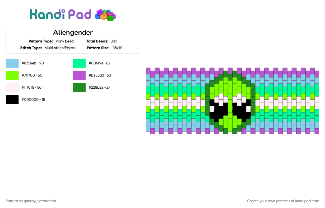 Aliengender - Pony Bead Pattern by gnarpy_beemotion on Kandi Pad - green, light blue, teal