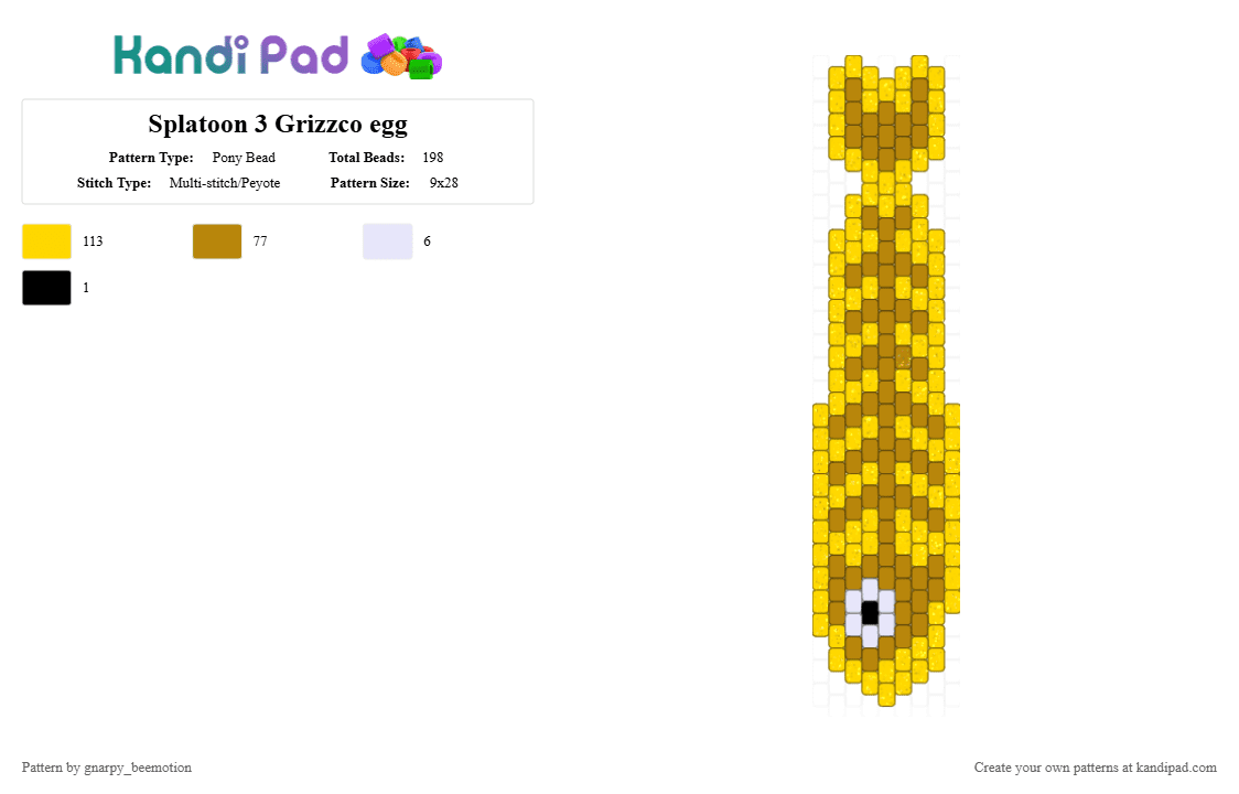 Splatoon 3 Grizzco egg - Pony Bead Pattern by gnarpy_beemotion on Kandi Pad - yellow,gold