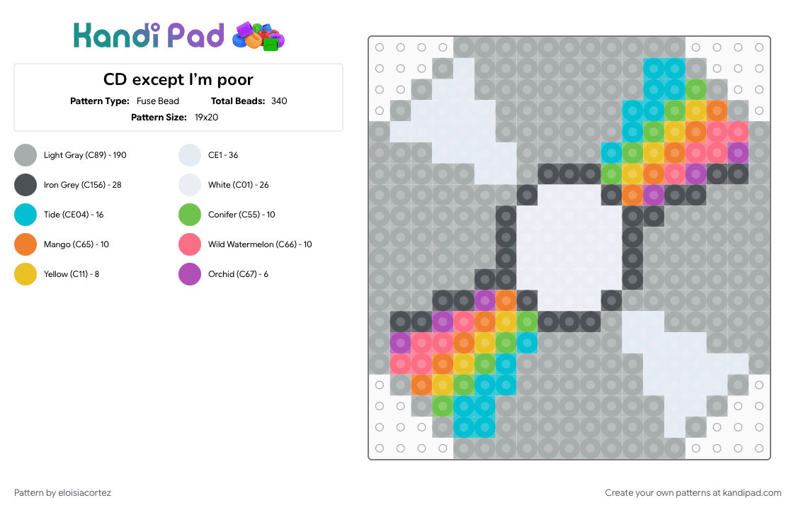 CD except I’m poor - Fuse Bead Pattern by eloisiacortez on Kandi Pad - gray