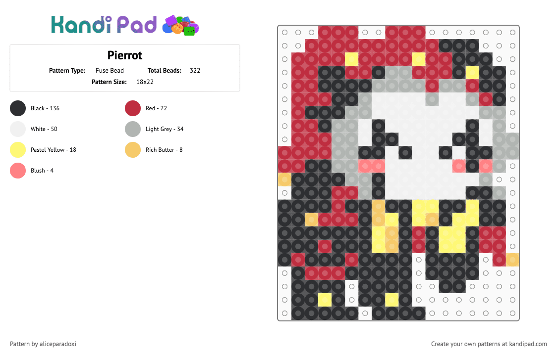 Pierrot - Fuse Bead Pattern by aliceparadoxi on Kandi Pad - red
