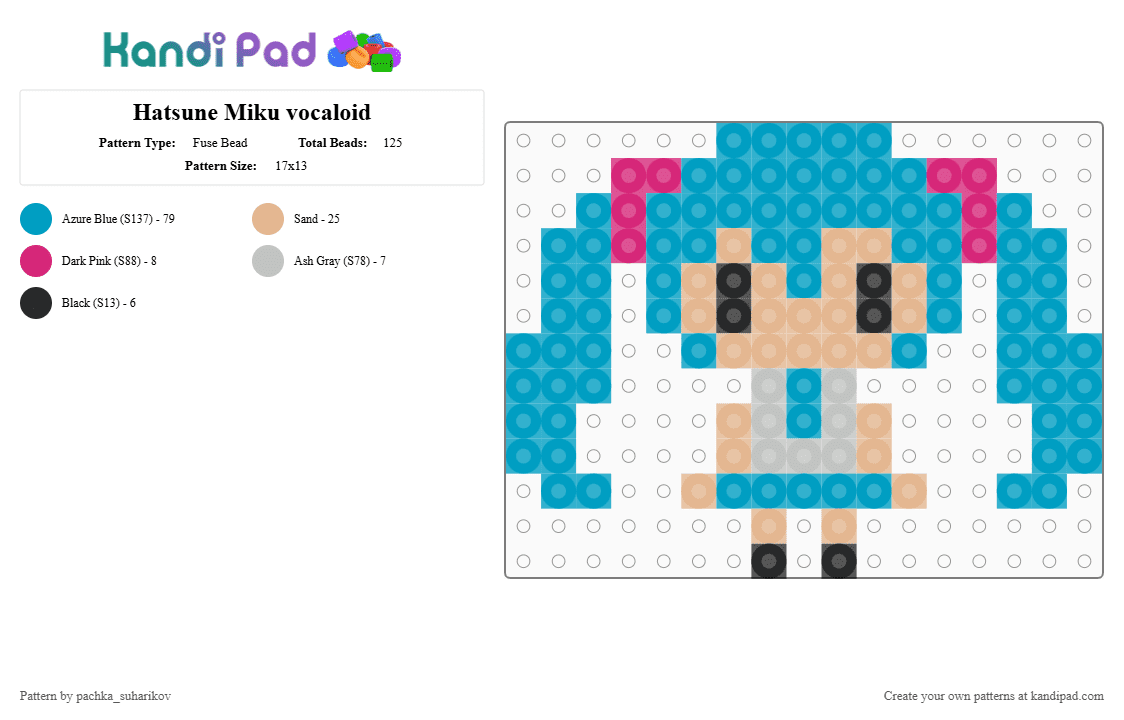 Hatsune Miku vocaloid - Fuse Bead Pattern by pachka_suharikov on Kandi Pad - light blue