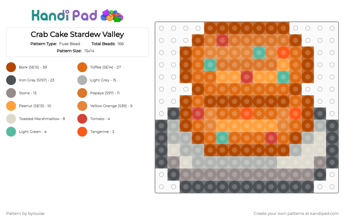 Crab Cake (Bolinho de Caranguejo) - Fuse Bead Pattern by bylouise on Kandi Pad - red,orange,stardewvalley,food,crab,comfortfood,gamefood,foodart,crabcake,cozygame