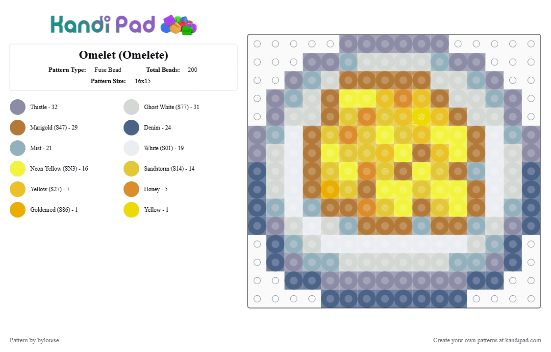 Omelet (Omelete) - Fuse Bead Pattern by bylouise on Kandi Pad - tan,yellow,gray,blue,egg,omelet,stardewvalley,food,comfortfood,gamefood,cozygame,foodart