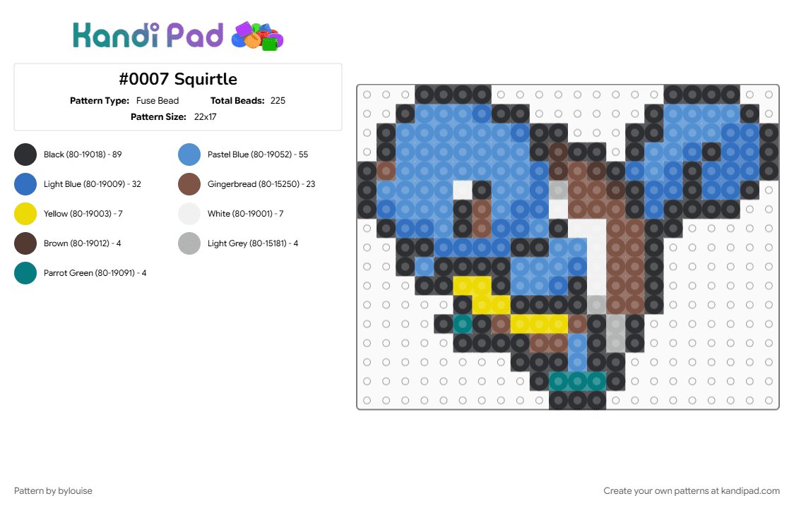 #0007 Squirtle Fuse Bead Pattern - Kandi Pad | Kandi Patterns, Fuse ...
