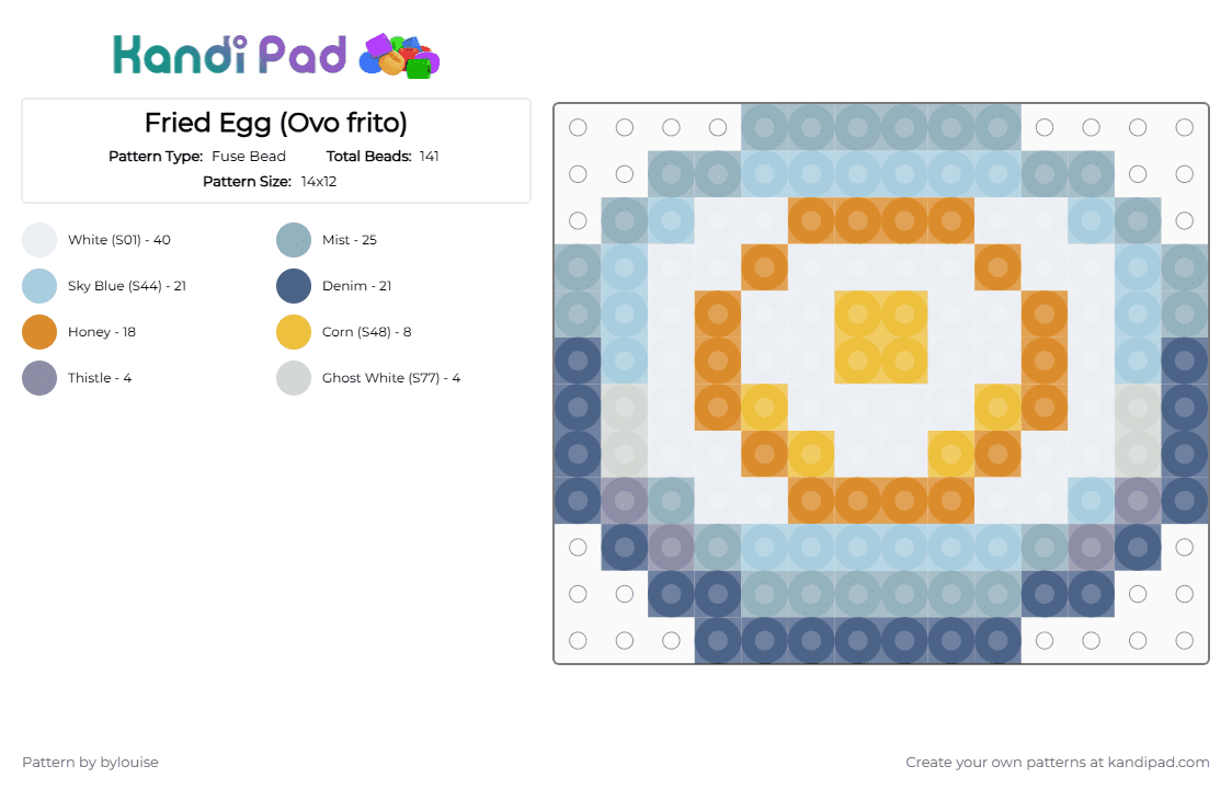 Fried Egg (Ovo frito) - Fuse Bead Pattern by bylouise on Kandi Pad - light blue,blue,orange,stardewvalley,friedegg,foodart,cozygame,ovofrito,gamefood,cozyaesthetic,comfortfood