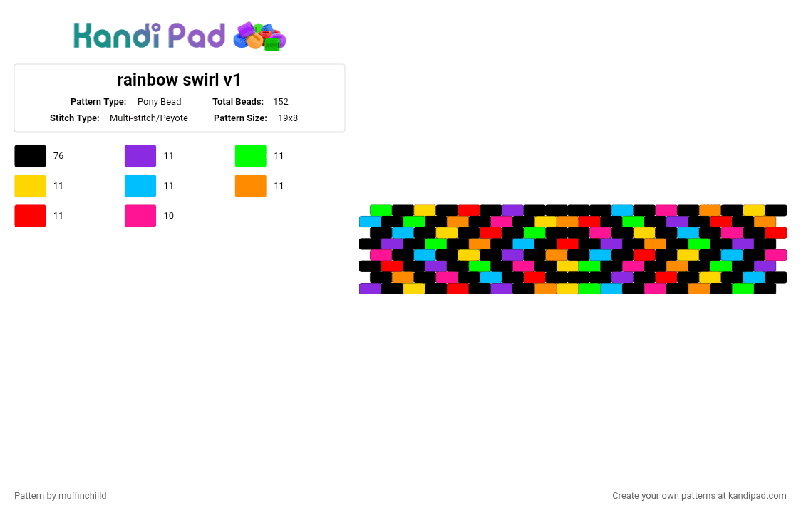 rainbow swirl v1 - Pony Bead Pattern by muffinchilld on Kandi Pad - black,green,pink,orange,colorful