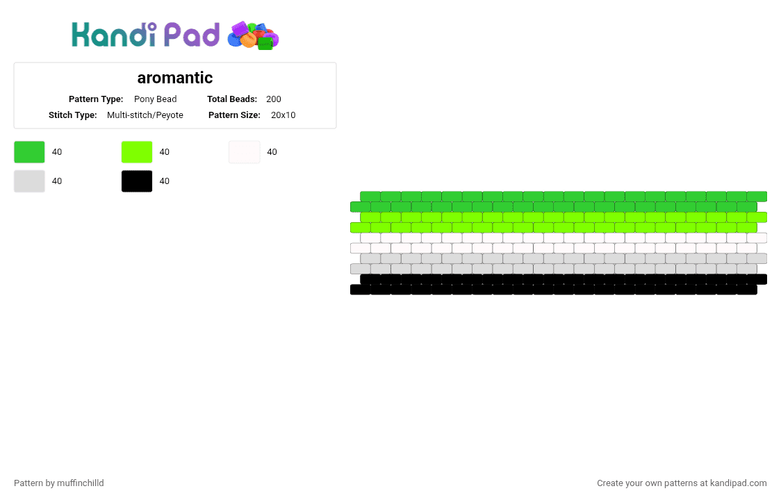 aromantic - Pony Bead Pattern by muffinchilld on Kandi Pad - green,white,flag,pride,aromantic,aro