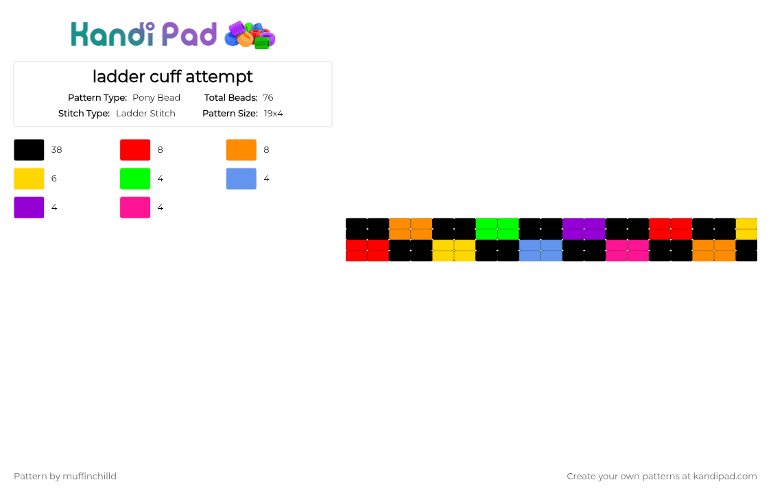 ladder cuff attempt - Pony Bead Pattern by muffinchilld on Kandi Pad - black, orange, red, yellow