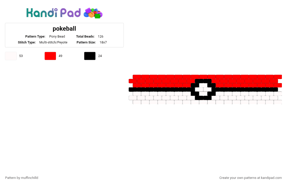 pokeball - Pony Bead Pattern by muffinchilld on Kandi Pad - white,red,pokemon,cool
