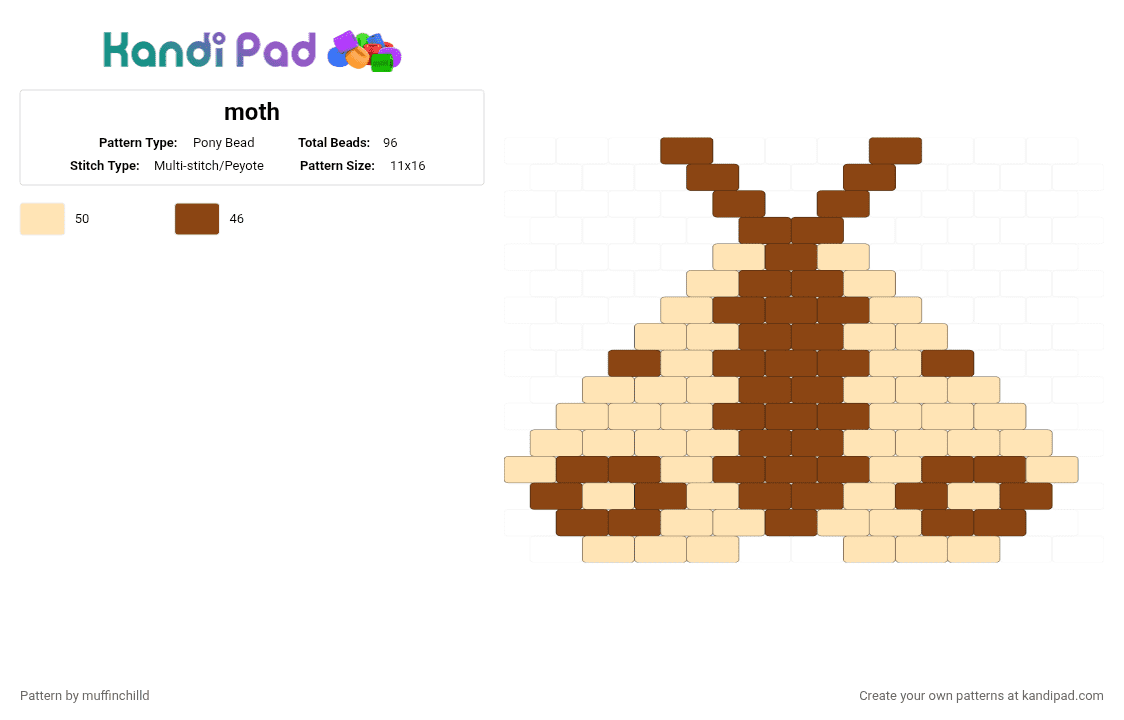 moth - Pony Bead Pattern by muffinchilld on Kandi Pad - red,beige