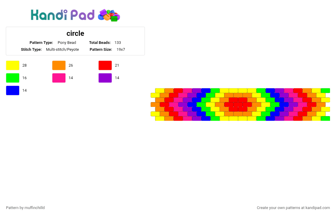 circle - Pony Bead Pattern by muffinchilld on Kandi Pad - yellow,orange,red,purple