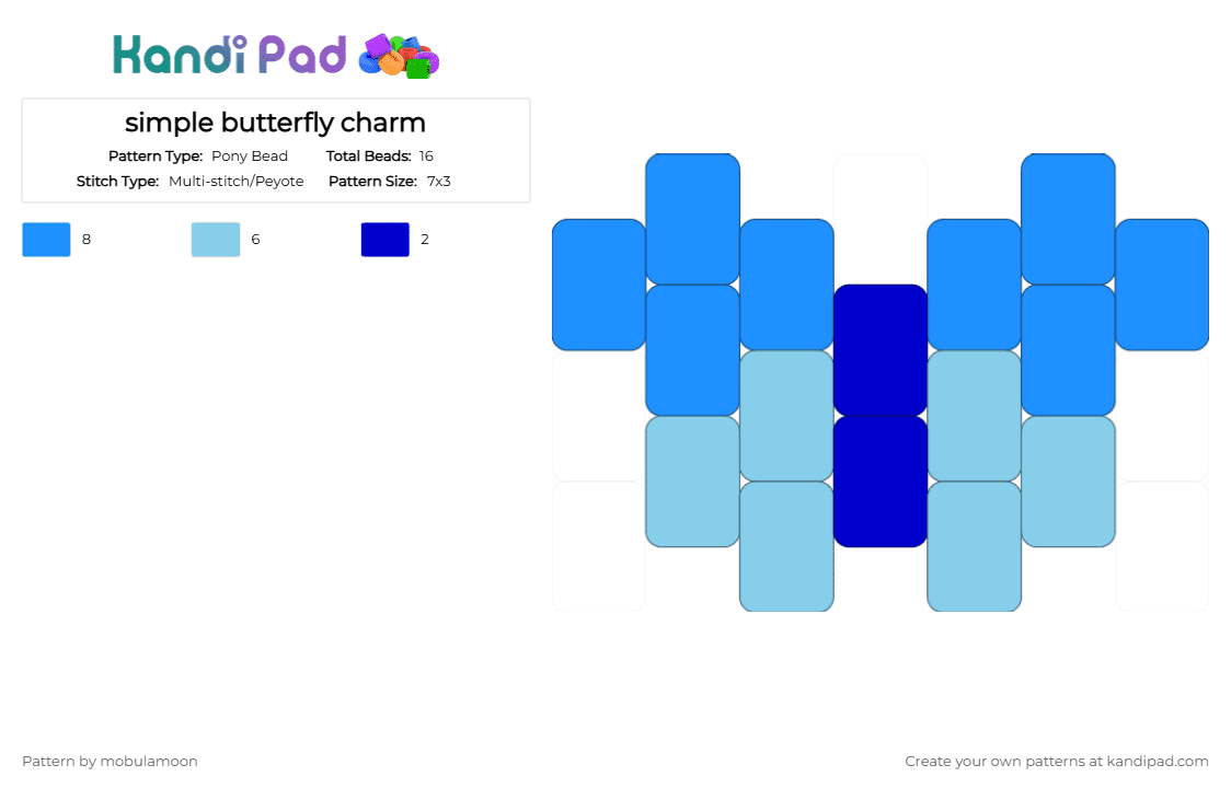 simple butterfly charm ☆ - Pony Bead Pattern by mobulamoon on Kandi Pad - butterfly, charm, cotdcosplay, light blue