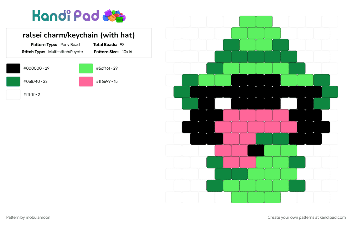 ralsei charm/keychain (with hat) - Pony Bead Pattern by mobulamoon on Kandi Pad - character, charm, deltarune, green, keychain, ralsei