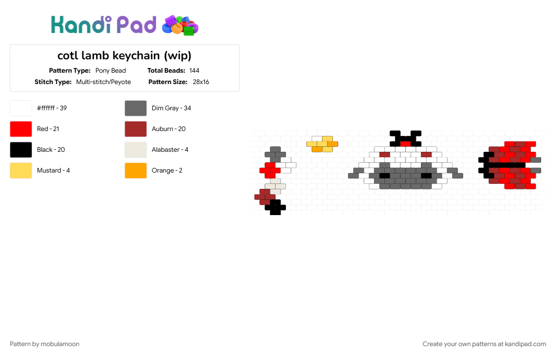 cotl lamb keychain (wip) - Pony Bead Pattern by mobulamoon on Kandi Pad - gray, red